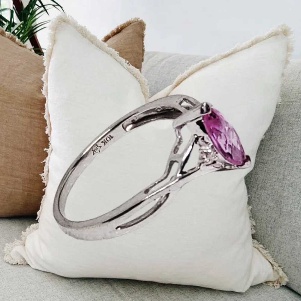 Solid 10K Gold Engagement Ring with Pink Sapphire Gemstone and small Diamonds